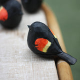 Handmade Carved Wooden Red-winged Blackbird Figurine