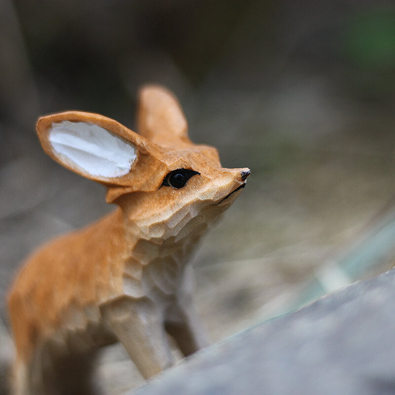 Handmade Carved Fennec Fox Figurine