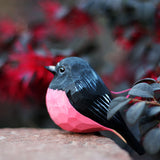 Handmade Carved Wooden Pink Robin Bird Figurine