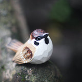 Handmade Carved Wooden House Sparrow Bird Figurine