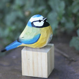 Handmade Carved Wooden Eurasian Blue Tit Bird Figurine