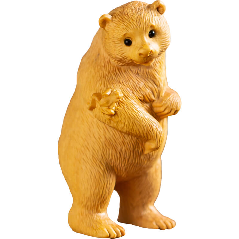 Hand-Carved Realistic Boxwood Bear Figurine
