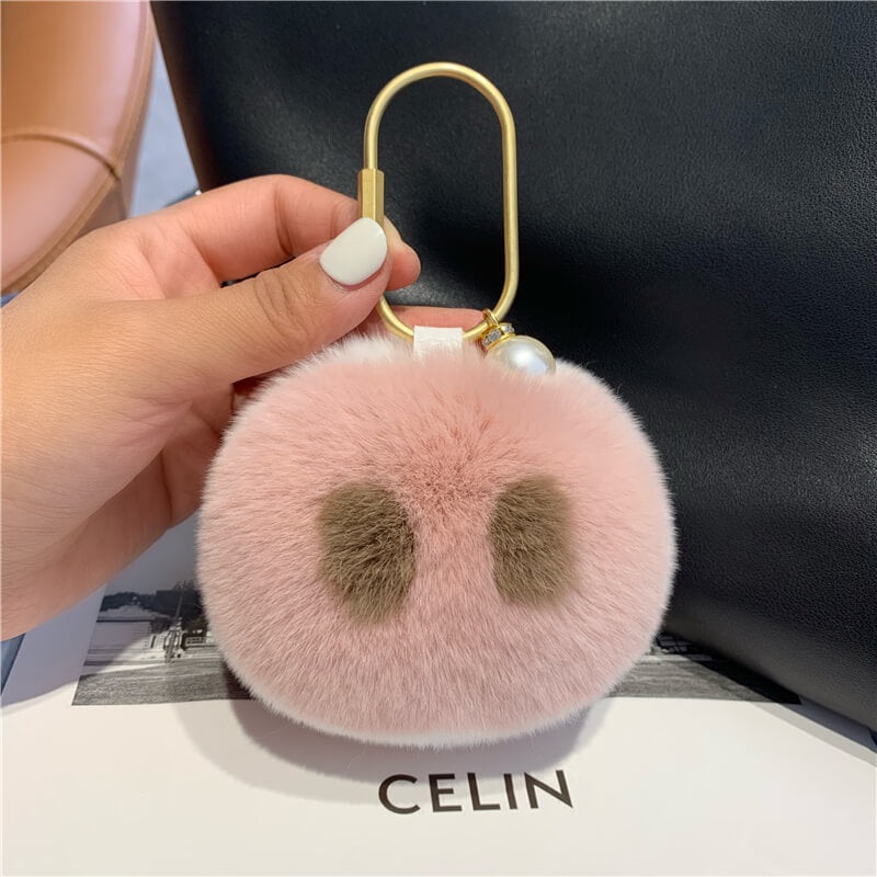 Fluffy Plush Pig Nose Bag Charm, 3.14inch Stuffed Keychain, Light Pink