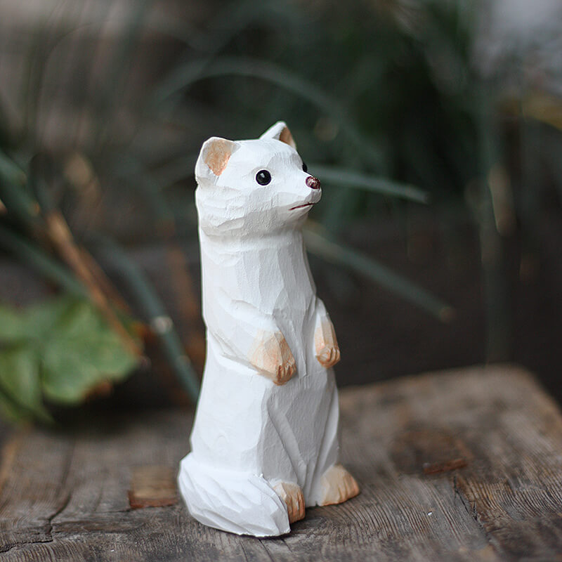 Handmade Carved Ferrets Figurine