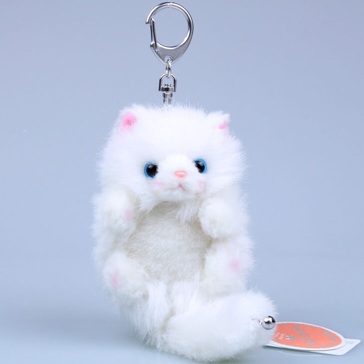 White Cat Plush Bag Charm, Stuffed Animal Keychain